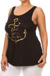 Plus Size Lace Up Back Gold Anchor Top