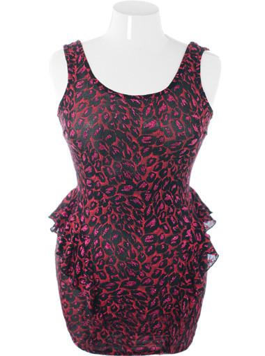 Plus Size Sparkling Peplum Tank Red Dress