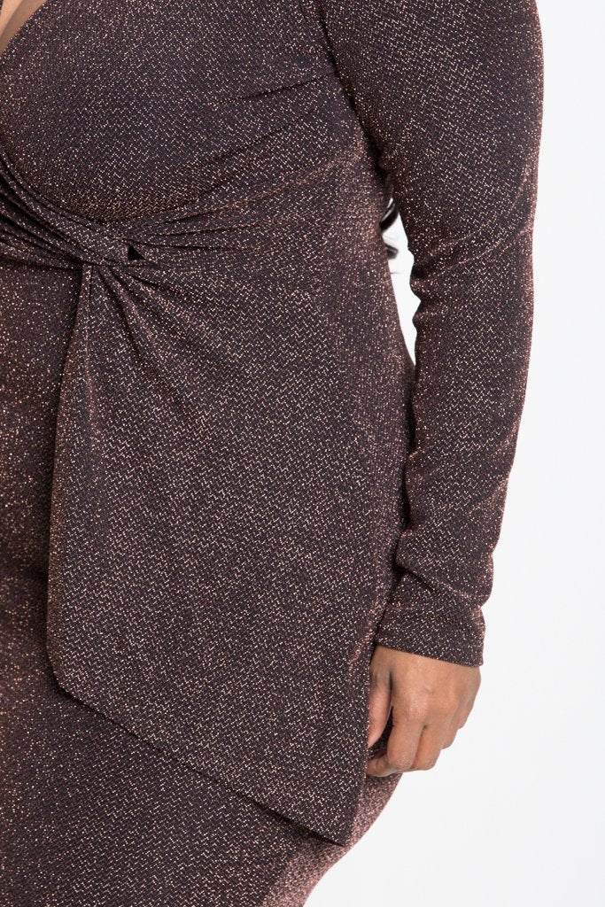 Plus Size Metallic Knit Crossover Bodycon Dress