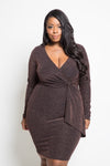 Plus Size Metallic Knit Crossover Bodycon Dress