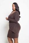 Plus Size Metallic Knit Crossover Bodycon Dress