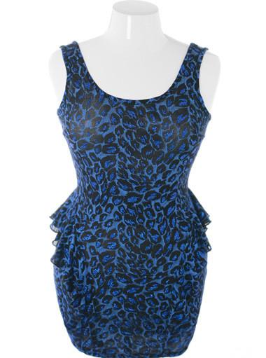 Plus Size Sparkling Peplum Tank Blue Dress
