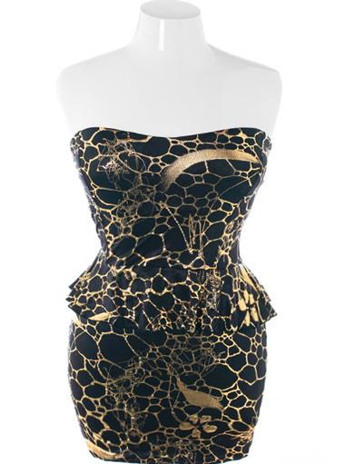 Plus Size Shining Gold Peplum Tube Dress