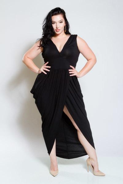 Plus Size Deep V Neck Slit Down Middle Cocktail Dress