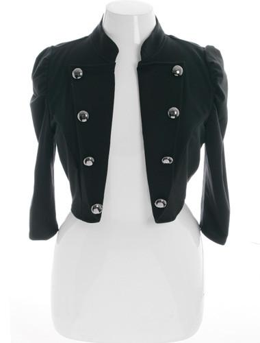 Plus Size Designer Cadet Button Black Jacket