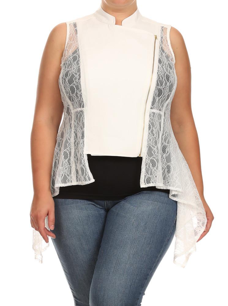 Plus Size Sexy Zipper Sheer Vest