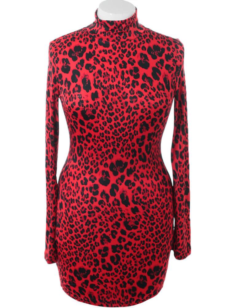 Plus Size Sexy Cheetah Print Red Dress