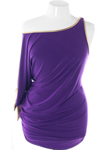Plus Size Designer One Shoulder Ruched Purple Dress