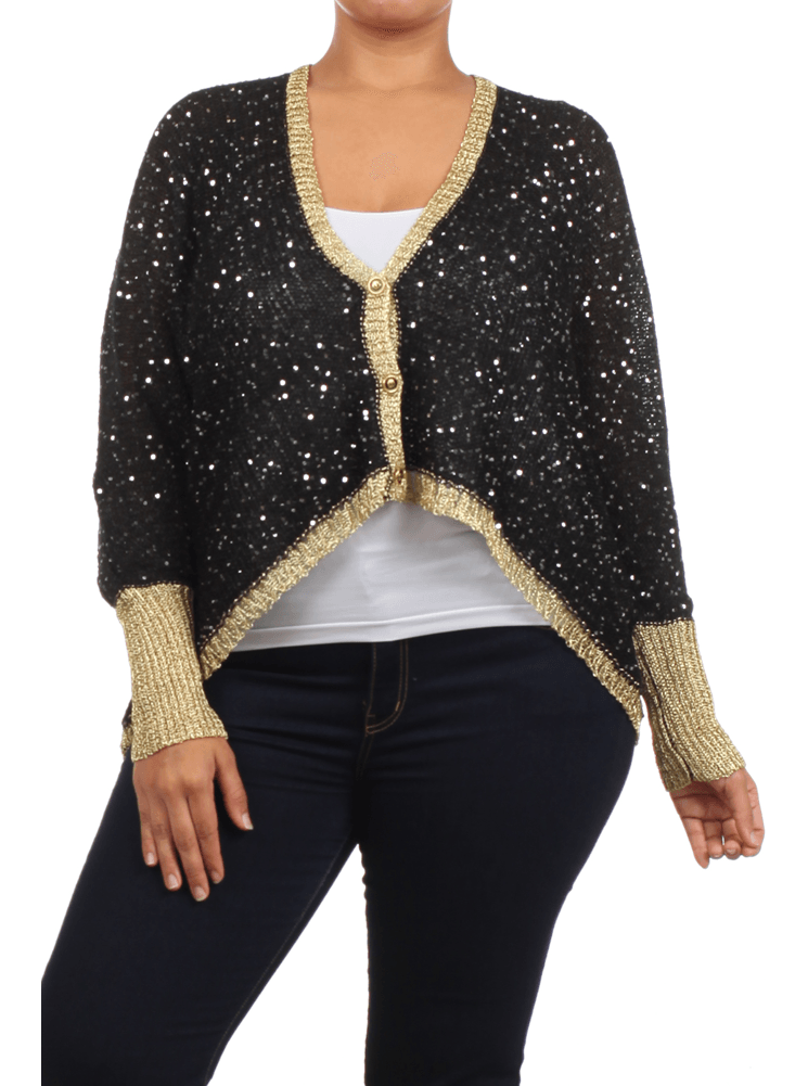 Plus Size Knitted Disco Baby Sequin Cardigan