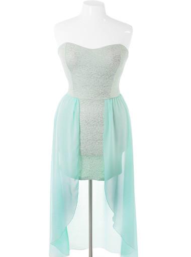 Plus Size Sparkling Flake Dip Hem Mint Dress