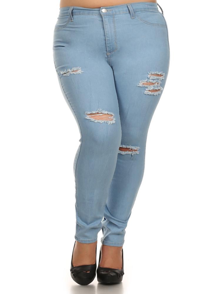 Plus Size Blue Sky Slashed Denim Jeans