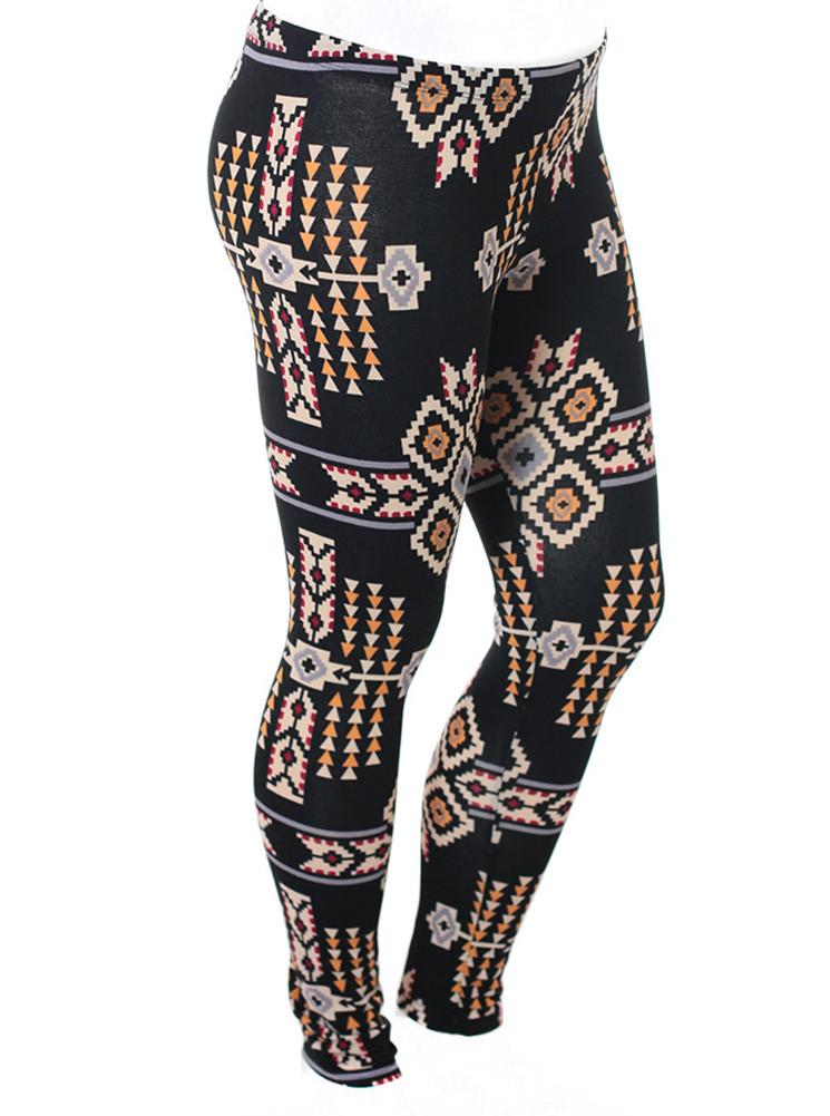 Plus Size Tribal Print Black Leggings