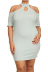 Plus Size High Neck Ribbed Cold Shoulder Bodycon