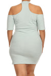 Plus Size High Neck Ribbed Cold Shoulder Bodycon