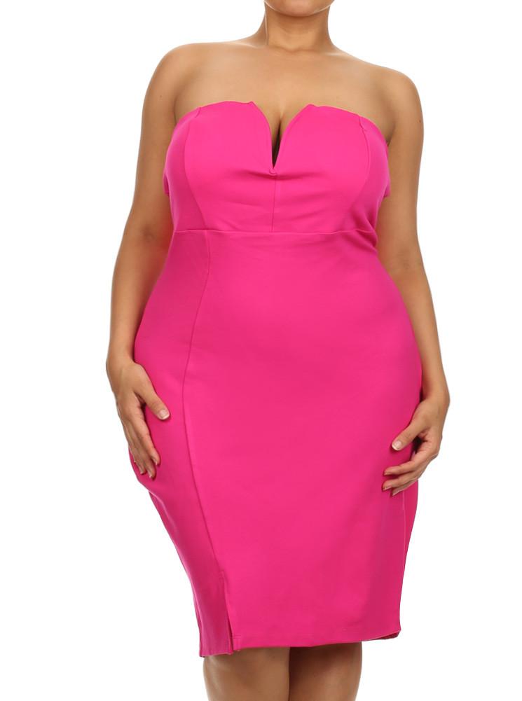Plus Size Love Spell Plunging Neckline Pink Dress