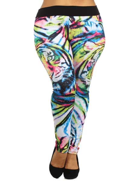 Plus Size Hued Tiger Print Leggings