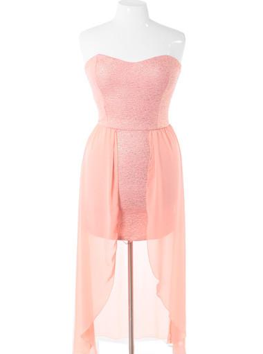 Plus Size Sparkling Flake Dip Hem Pink Dress