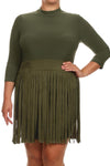 Plus Size Suede Fringe Skirt Olive Dress