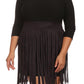 Plus Size Suede Fringe Skirt Black Dress