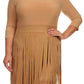 Plus Size Suede Fringe Skirt Tan Dress