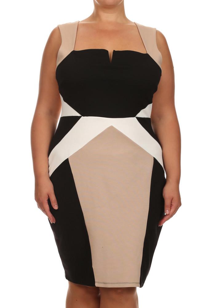 Plus Size Dashing Color Block Tan Dress