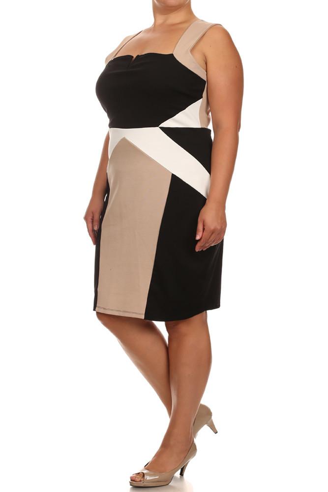 Plus Size Dashing Color Block Tan Dress