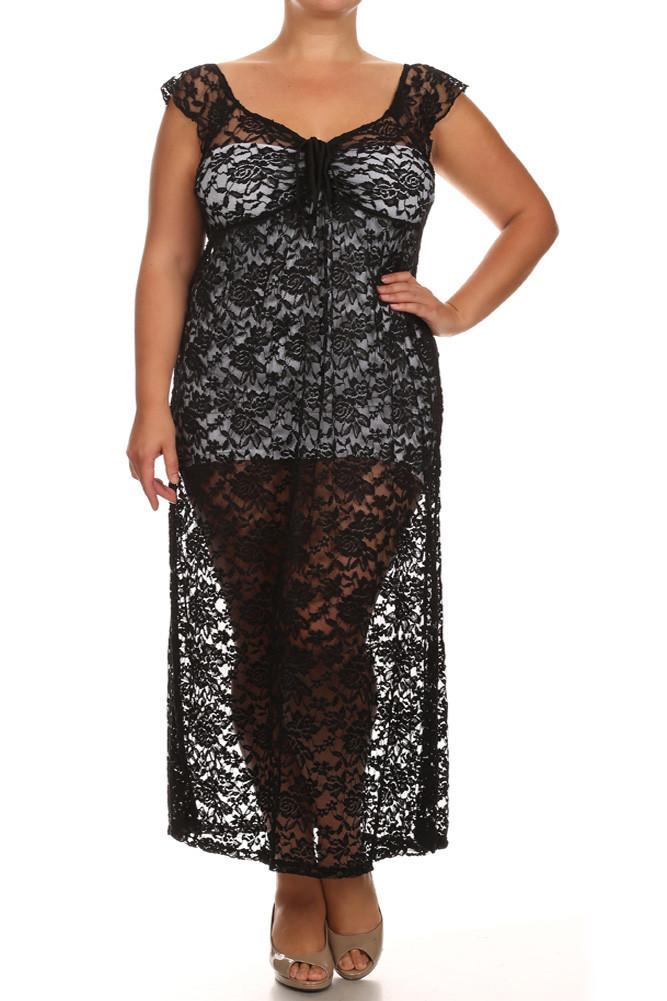 Plus Size Romance Lace OverlayMaxi Dress