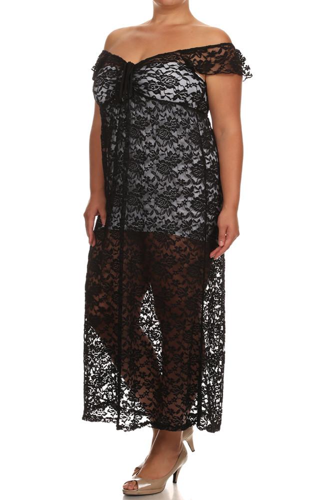 Plus Size Romance Lace OverlayMaxi Dress