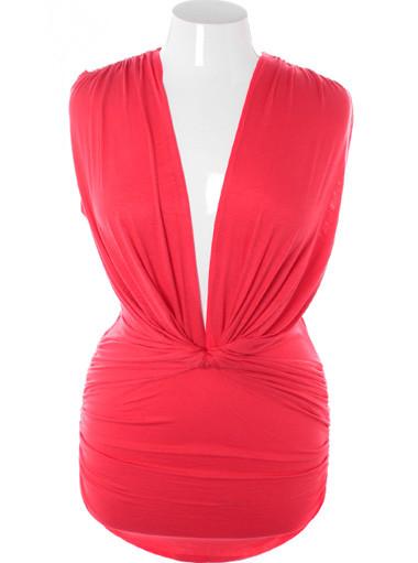 Plus Size Sexy French V Neck Coral Mini Dress