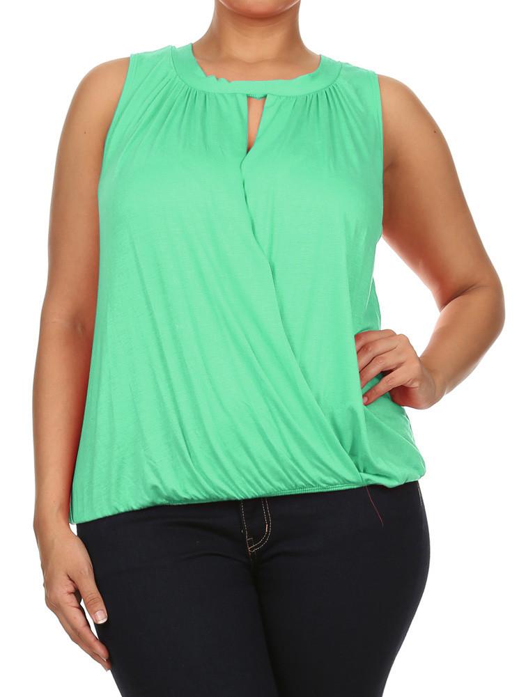 Plus Size Surplice Wrapped Mint Blouse