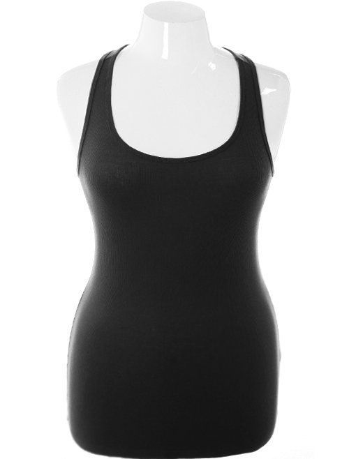 Plus Size Sexy Lace Back Black Tank Top