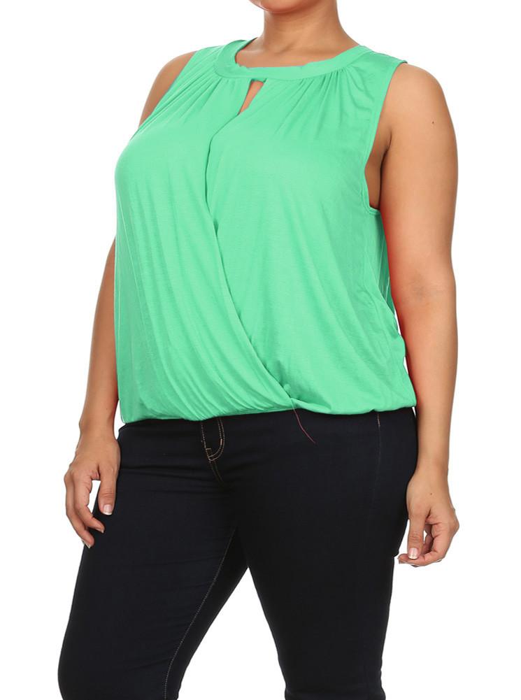 Plus Size Surplice Wrapped Mint Blouse