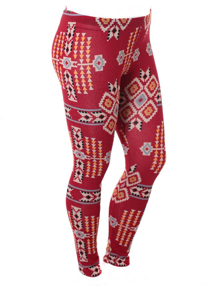 Plus Size Tribal Print Red Leggings