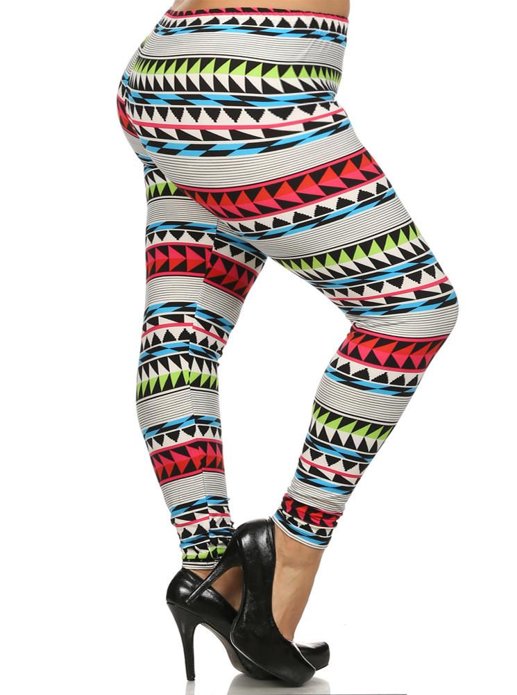 Plus Size Striped Aztec Print Leggings