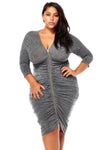 Plus Size Shine Bright Front Zipper Ruched Dress