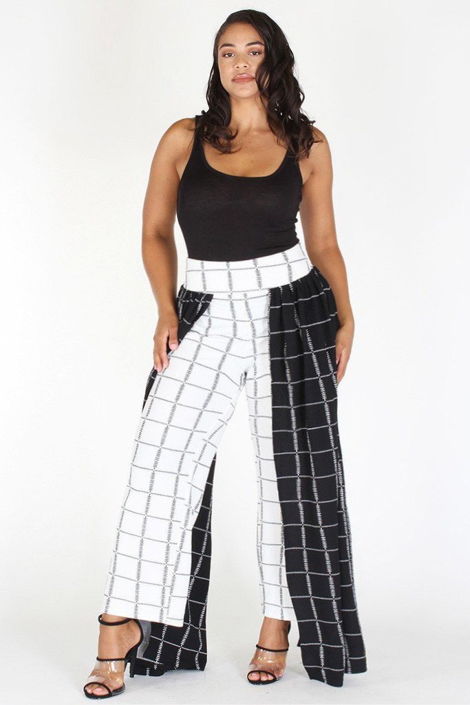 Plus Size Mod Style Grid Layered Wide Leg Pants