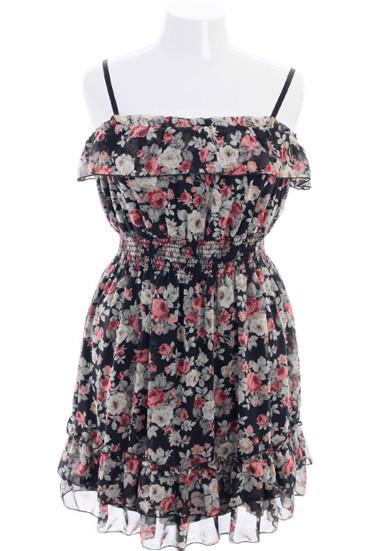 Plus Size Vintage Floral Ruffled Dress