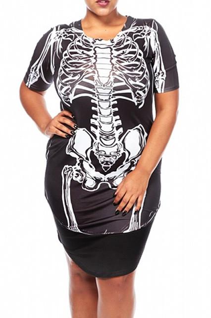 Plus Size Skeleton Print Halloween Dress