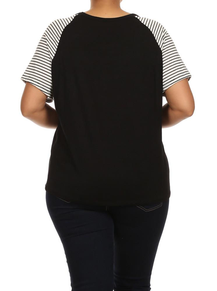 Plus Size Bonjour Striped Sleeves Top
