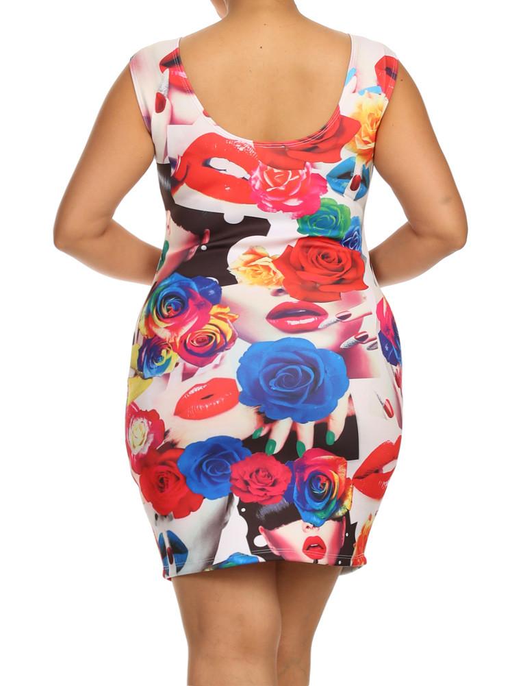 Plus Size Bed Of Roses Kisses Graphic Dress