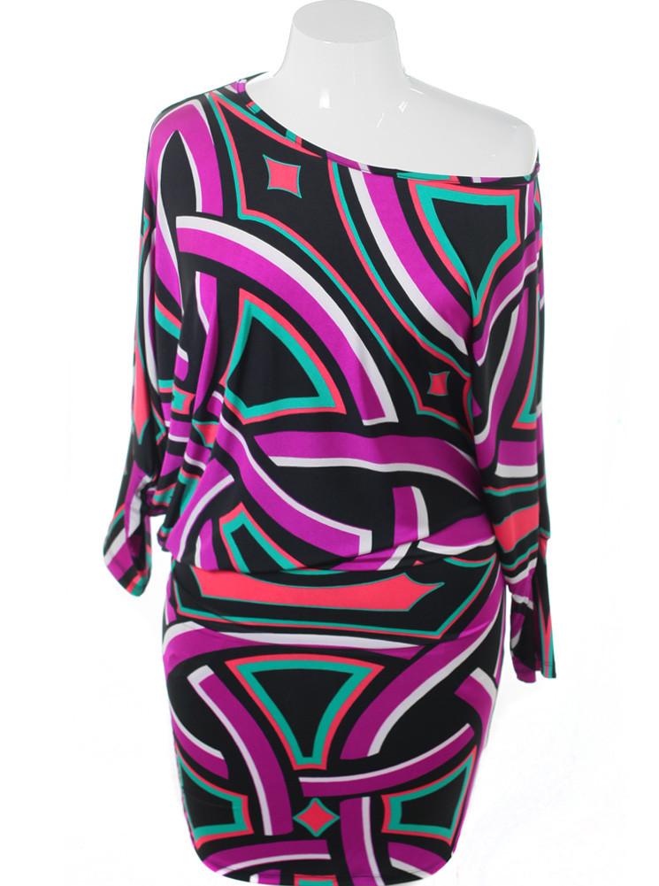 Plus Size Silky Abstract Asymmetrical Dress