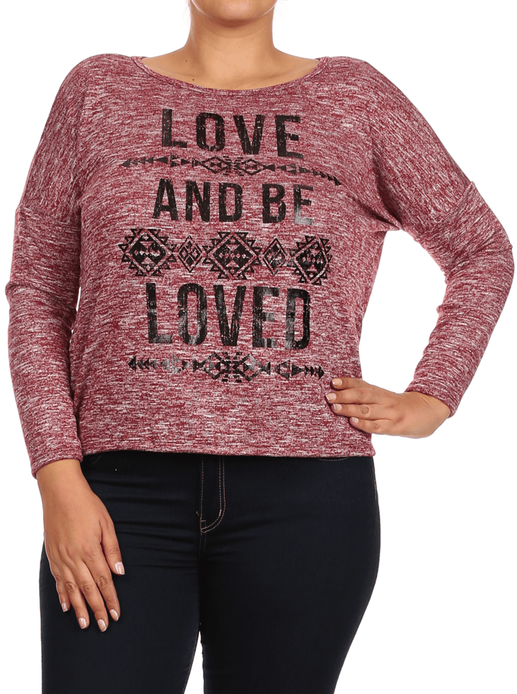 Plus Size Love And Be Loved Knitted Red Top