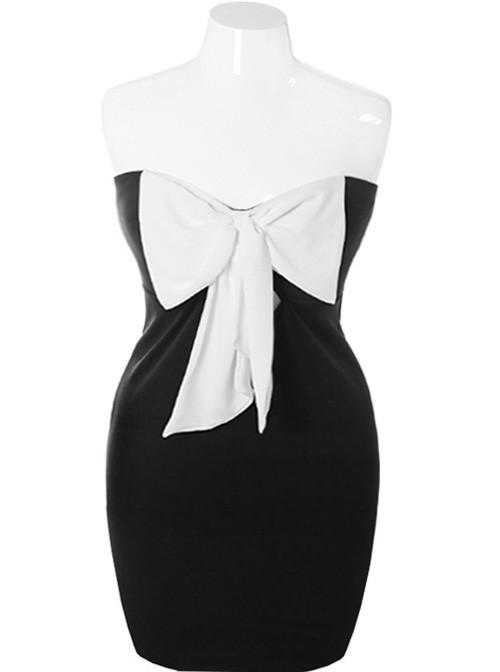 Plus Size White Bow Elegant Black Dress