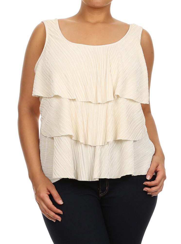 Plus Size Modish Layered Flowy Pearl White Top