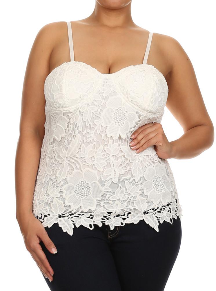 Plus Size Sun Kissed Floral Crochet White Top