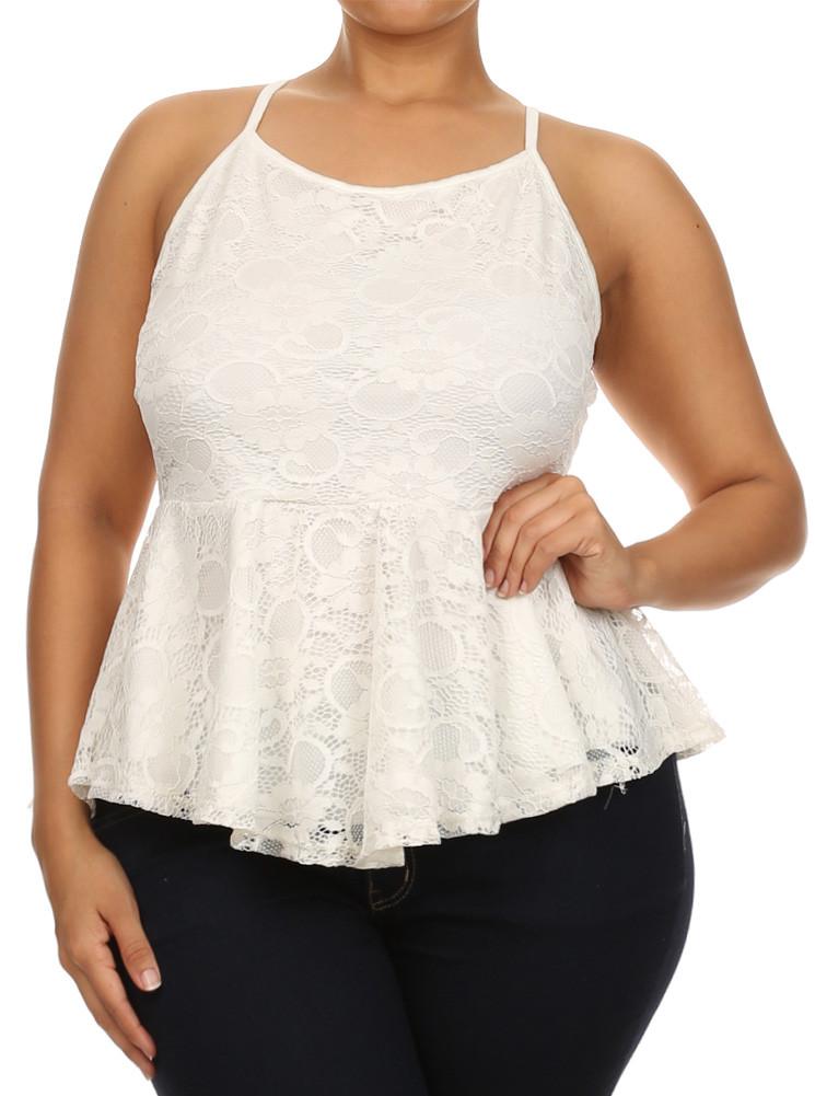 Plus Size Blooming Days Floral Peplum White Tank