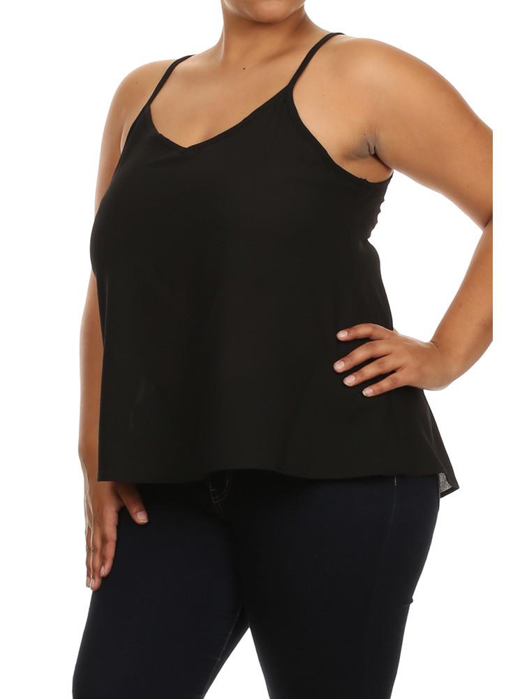 Plus Size Sexy Butterfly Back Black Sheer Cami