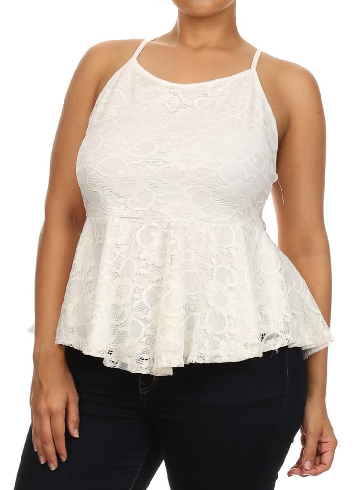 Plus Size Blooming Days Floral Peplum White Tank