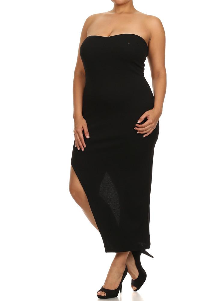 Plus Size Sweetheart Asymmetrical Cut Out Black Midi Dress