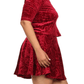 Plus Size Velvet Floral Print Red Skirt Set